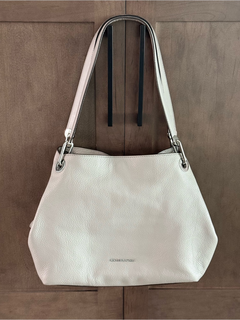 Michael Kors Gray Pebbled Leather Shoulder Bag with Silver Hardware